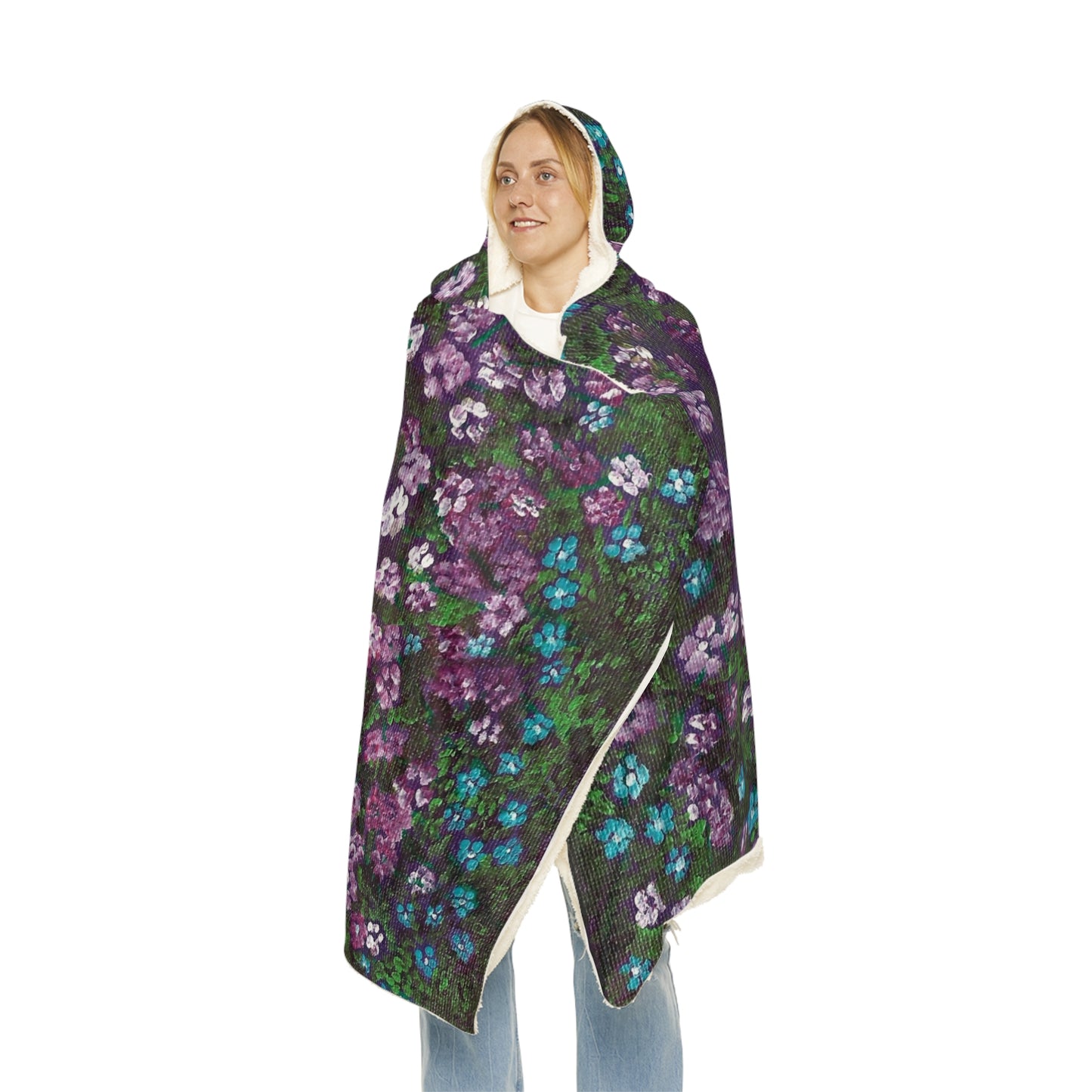 One World floral garden Earth Snuggle Blanket | Hooded throw, cozy planet print