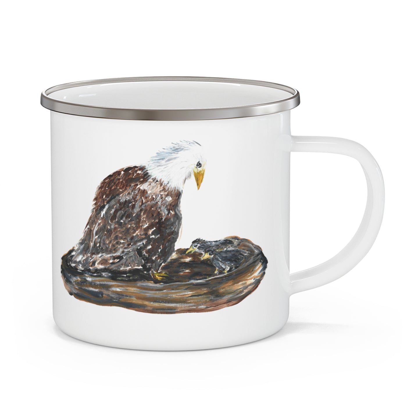 Bald Eagle Illustration White Enamel Camping Mug | Wildlife Nature Bird