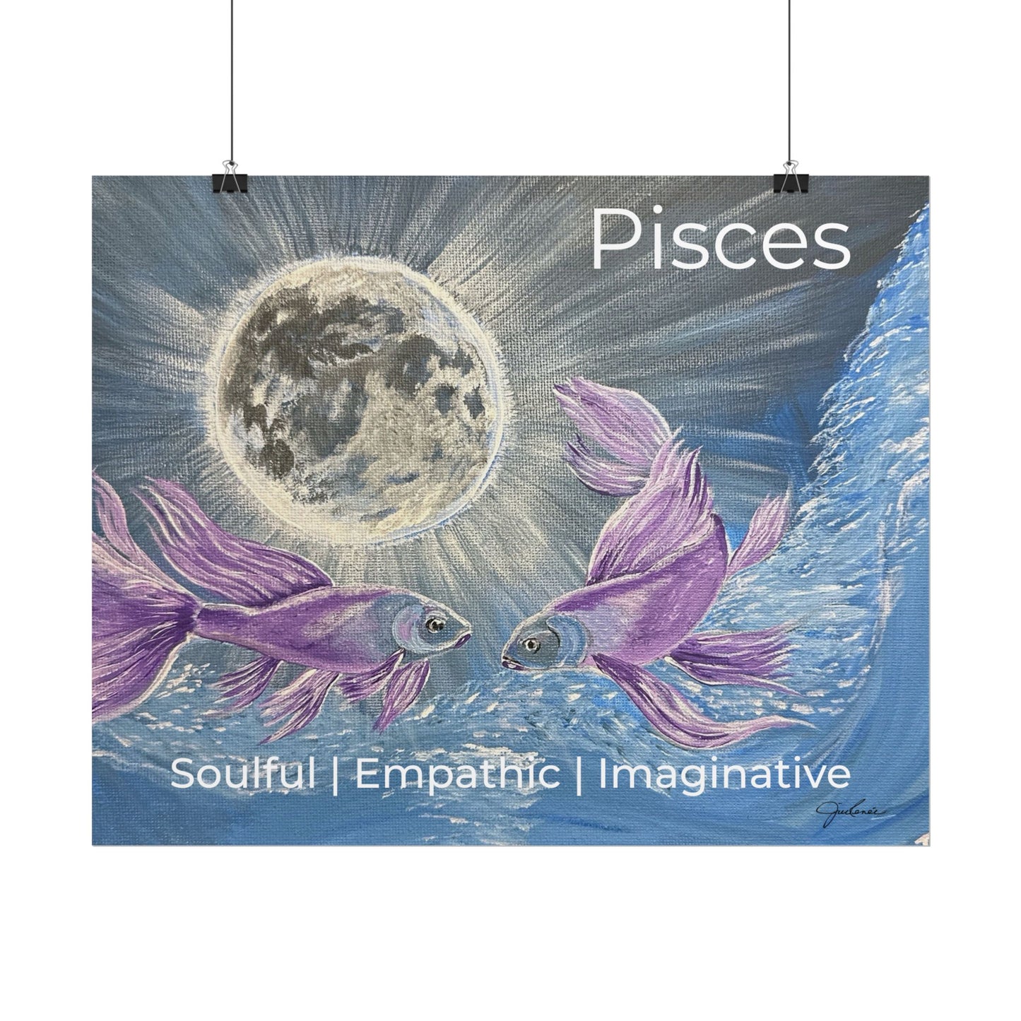 Pisces Purple Koi Moonlit Rolled Poster | Lunar Fish Wall Art