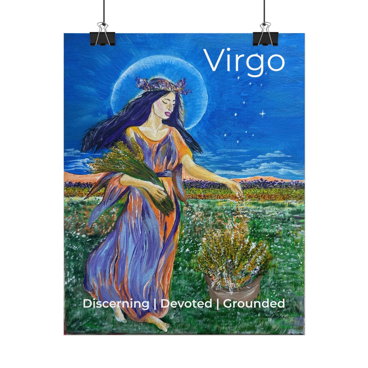 Virgo Harvest Goddess poster | Rolled poster, floral Zodiac goddess artwork