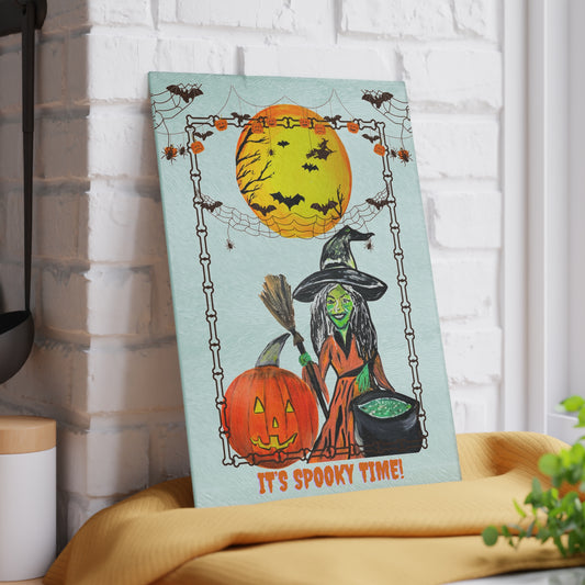 Witch, Pumpkin & Full Moon Halloween Glass Cutting Board | Spooky Kitchen Decor