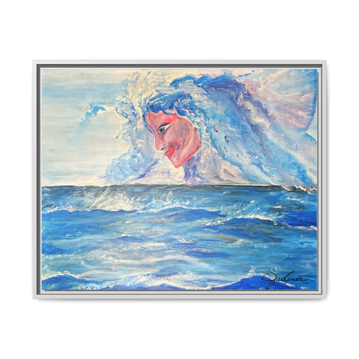 Iridessa - Ocean Spirit Framed Canvas Art — Ethereal Sea Goddess Painting