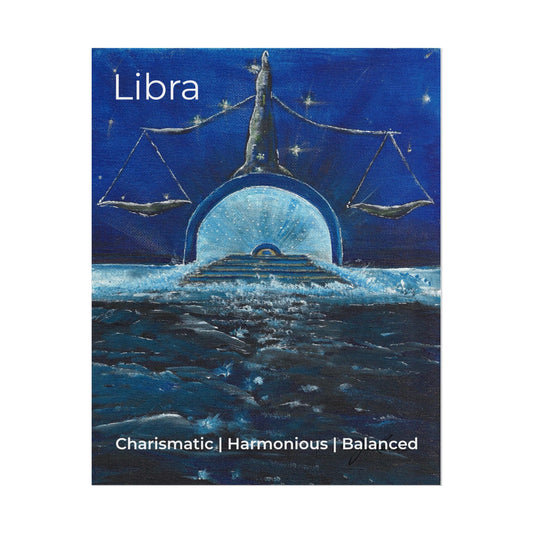 Libra Scales Moonlit Ocean Rolled Poster | Zodiac Art Print