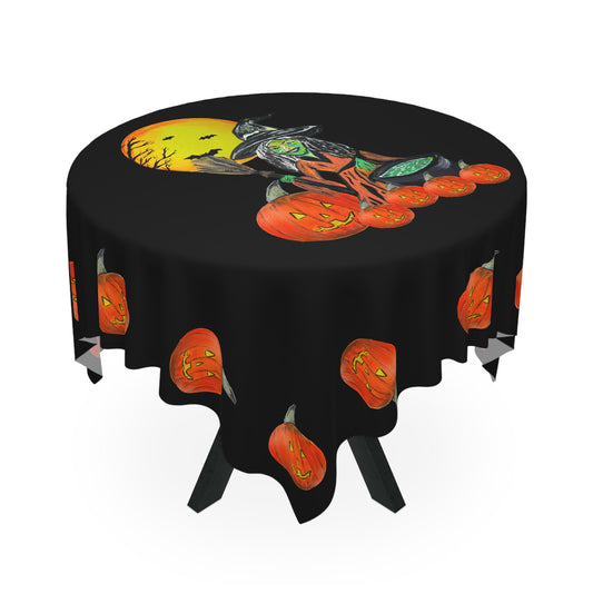 Halloween Tablecloth, Festive Fall Home Decor for Halloween Parties, Spooky Setting, Autumn Decoration, Witchy Jack'o'lantern
