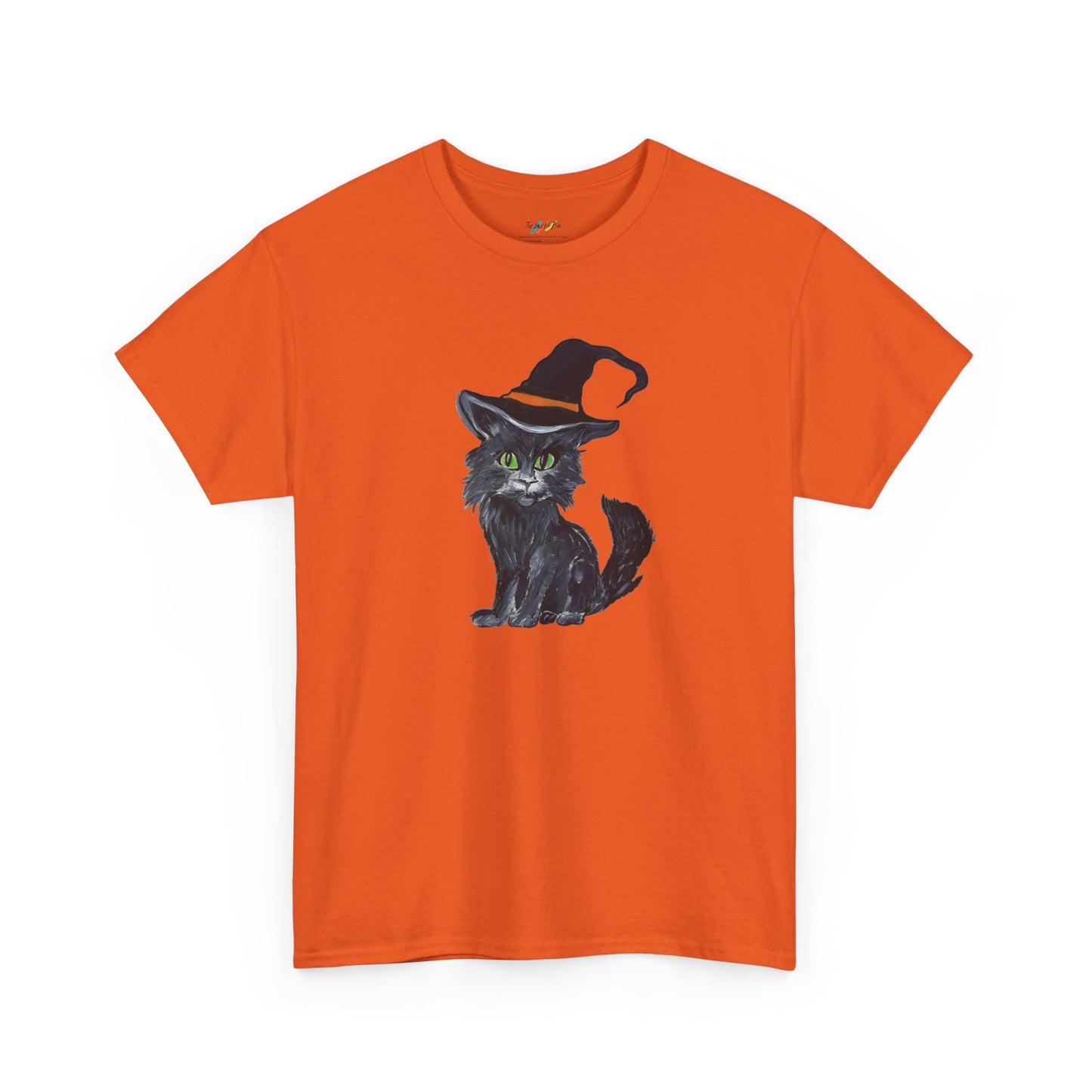 Black Cat in Witch Hat T-Shirt | Halloween Kitty Illustration