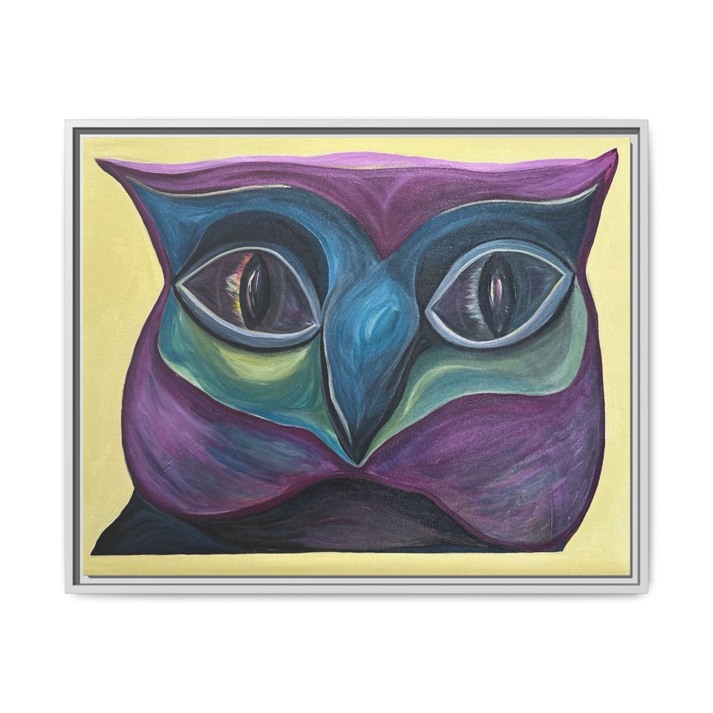 Abstract Colorful Owl Painting Matte Canvas, Framed | Modern Wall Art