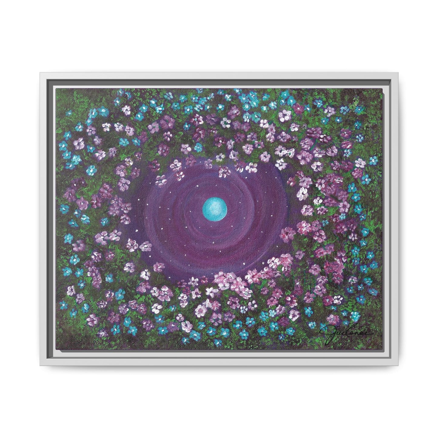One World Floral Galaxy Painting Matte Canvas, Framed Wall Art | Earth Flower Garden