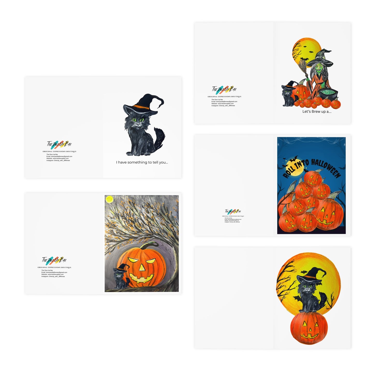 Halloween Cat Greeting Cards – 5-Pack Assorted Spooky Pumpkin Designs