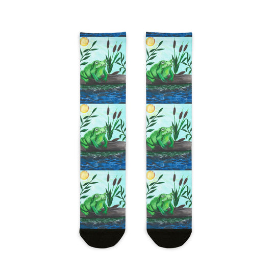 Frog Crew Socks, Fun Sublimation Footwear, Colorful Gift for Frog Lovers, Nature Inspired Apparel, Unique Animal Print Accessories