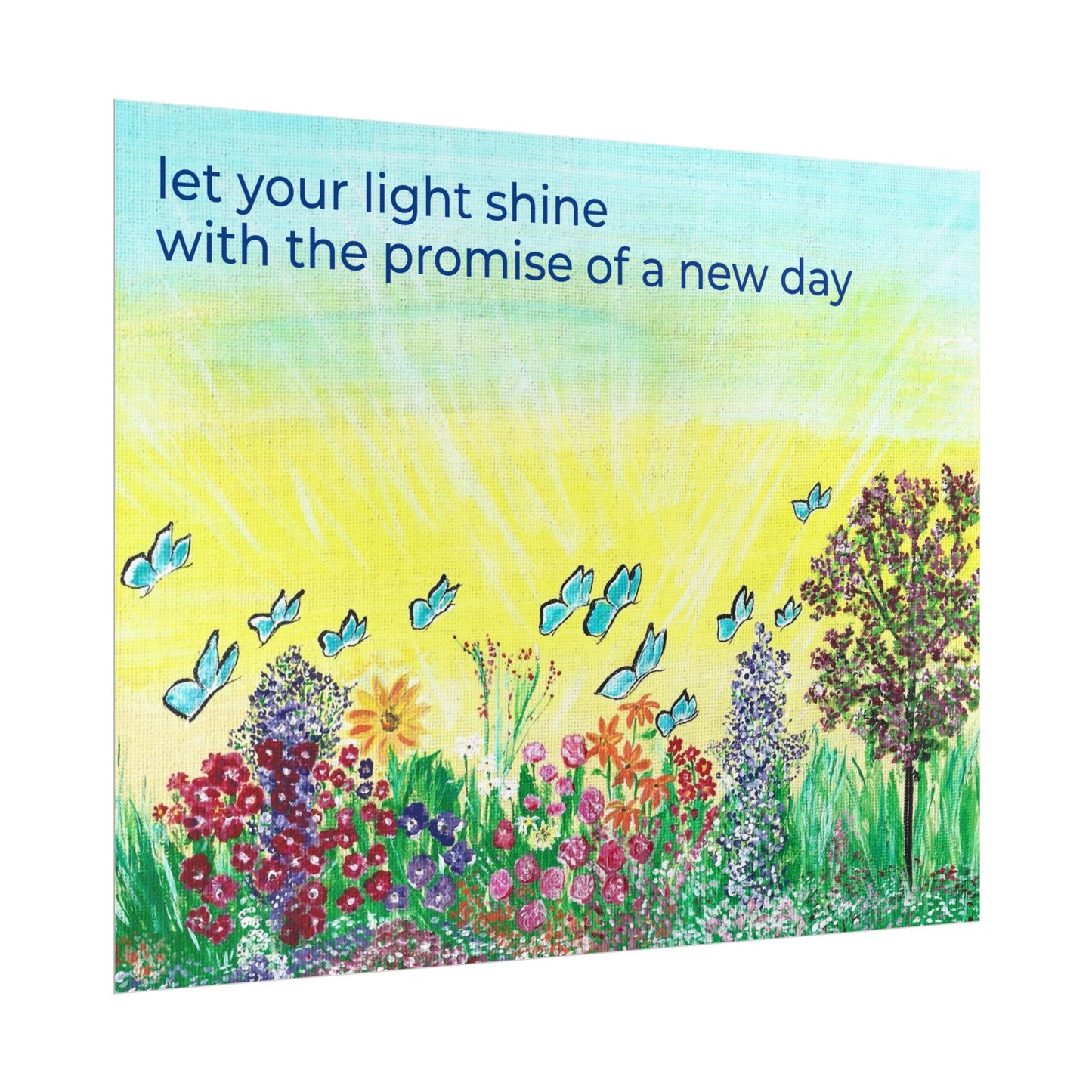 Let Your Light Shine Rolled Poster | Sunrise Garden Illustration, Inspirational Quote