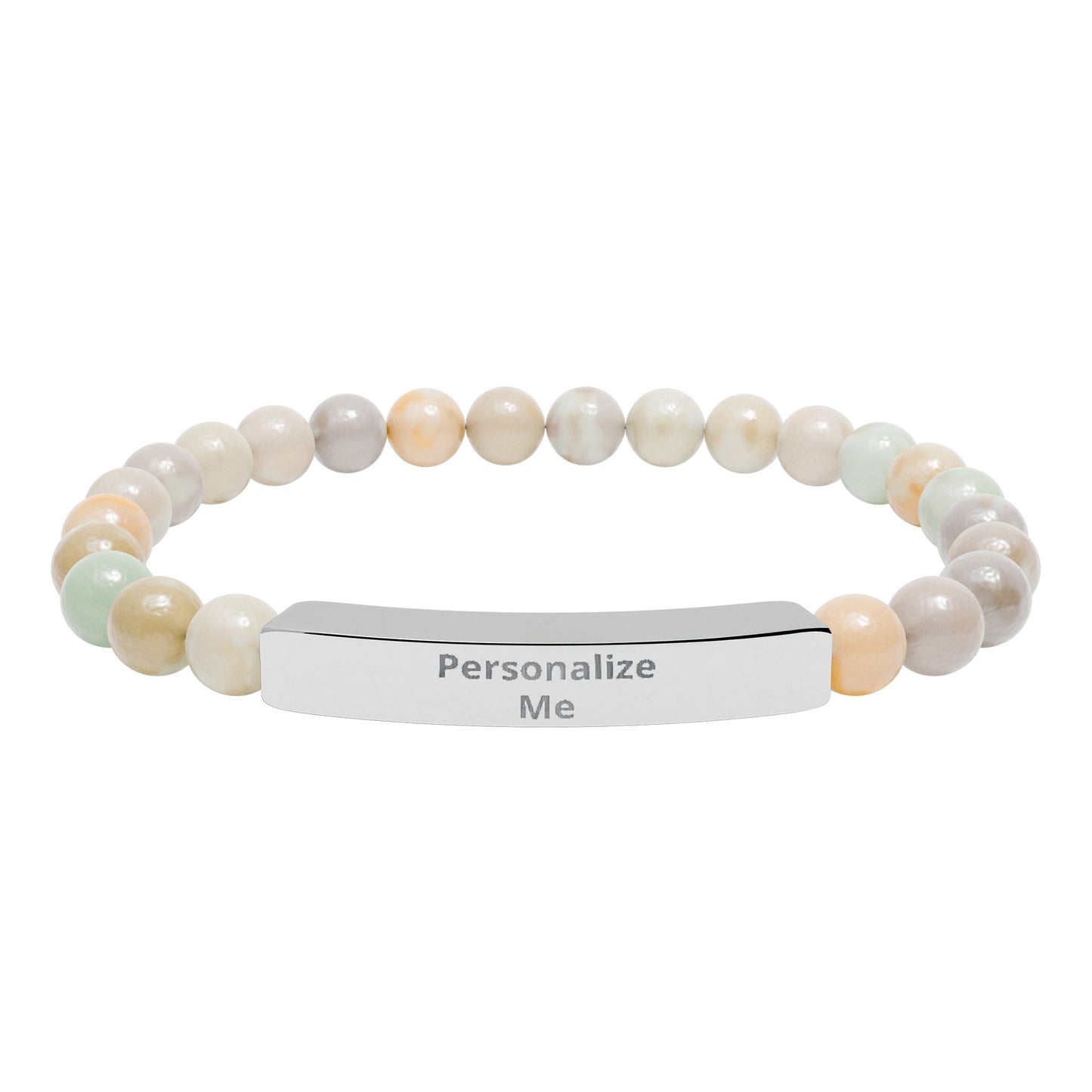 Engravable Natural Stone Bead Stretch Bracelet | Personalized Bar Bracelet