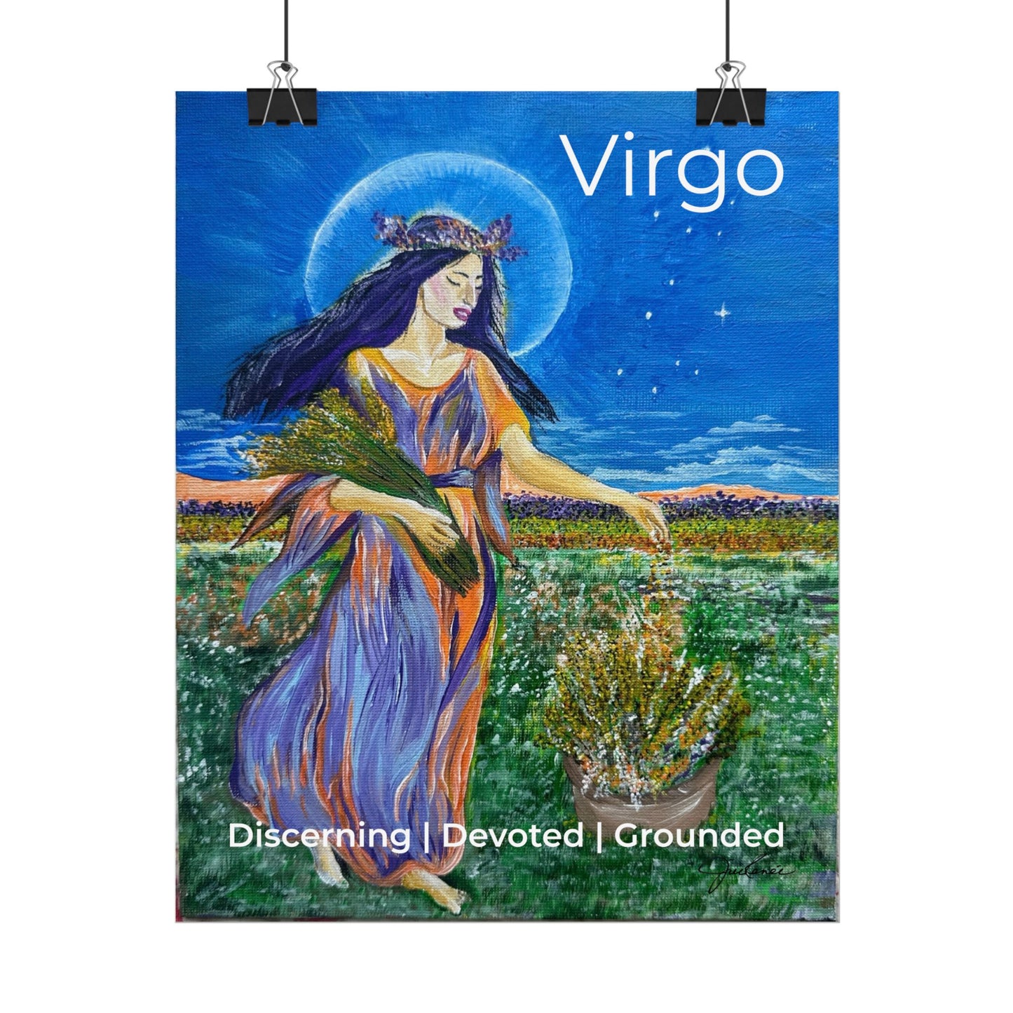 Virgo Harvest Goddess poster | Rolled poster, floral Zodiac goddess artwork