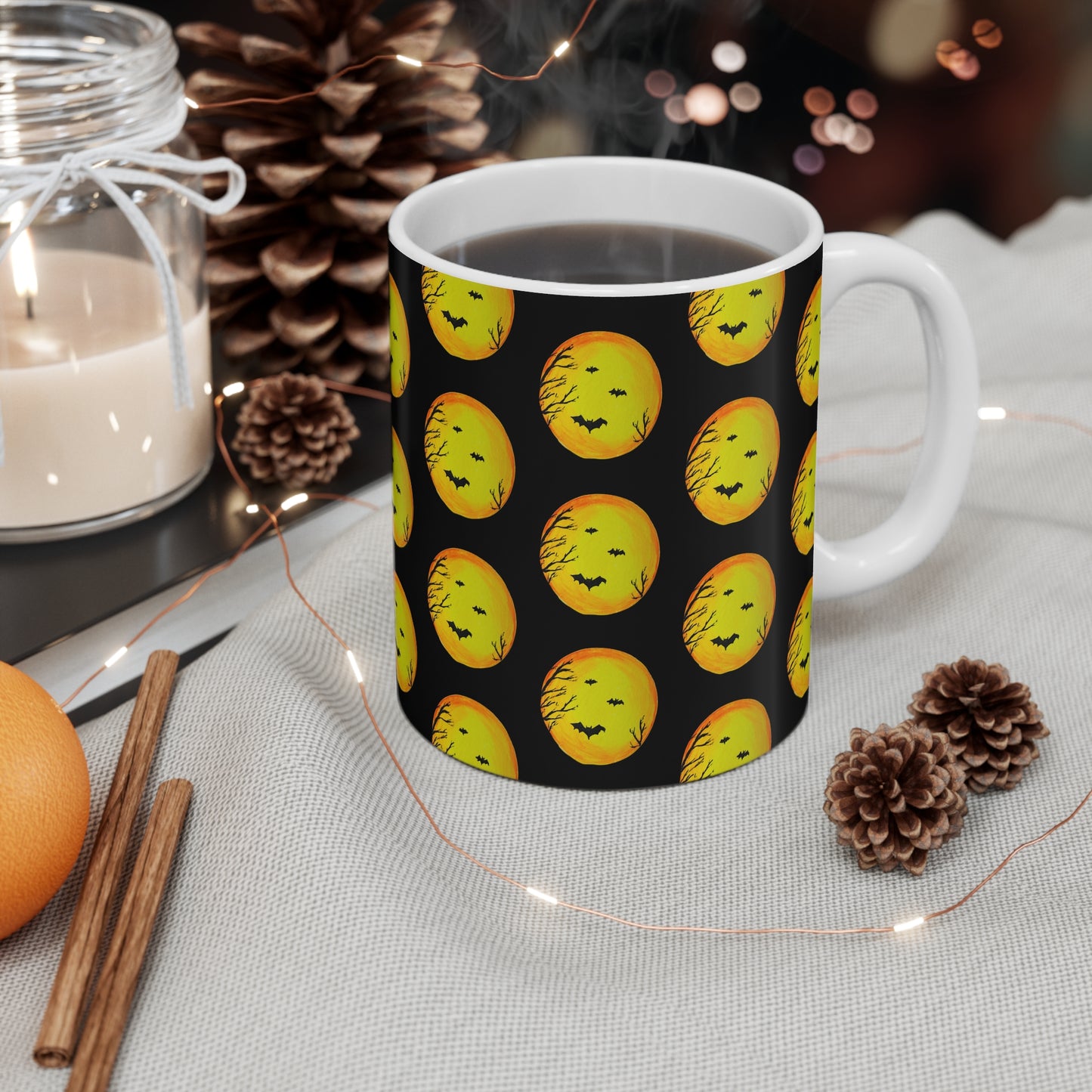 Spooky Moon Halloween Mug, Halloween Hot Beverage Cup, Fall Day Gift, Kitchen Decor, Spooky Glossy Drinkware, Halloween Holiday Mug,