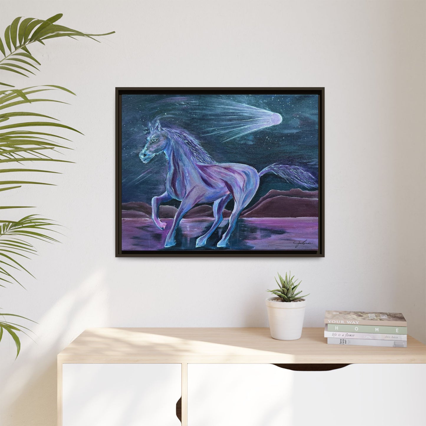 Canvas Print, Purple Horse and Comet, I Want To See You Glow, Framed Wall Art, Ethereal Art, Acrylic Art, Matte Canvas Print, Multi-color,