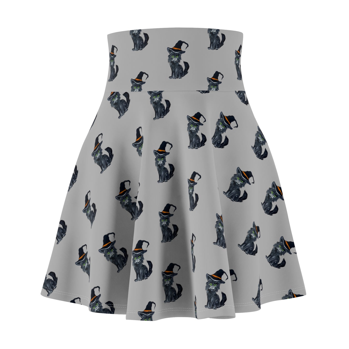 Black Cat Pattern Women's Skater Skirt | Halloween Cat Print Skater Skirt