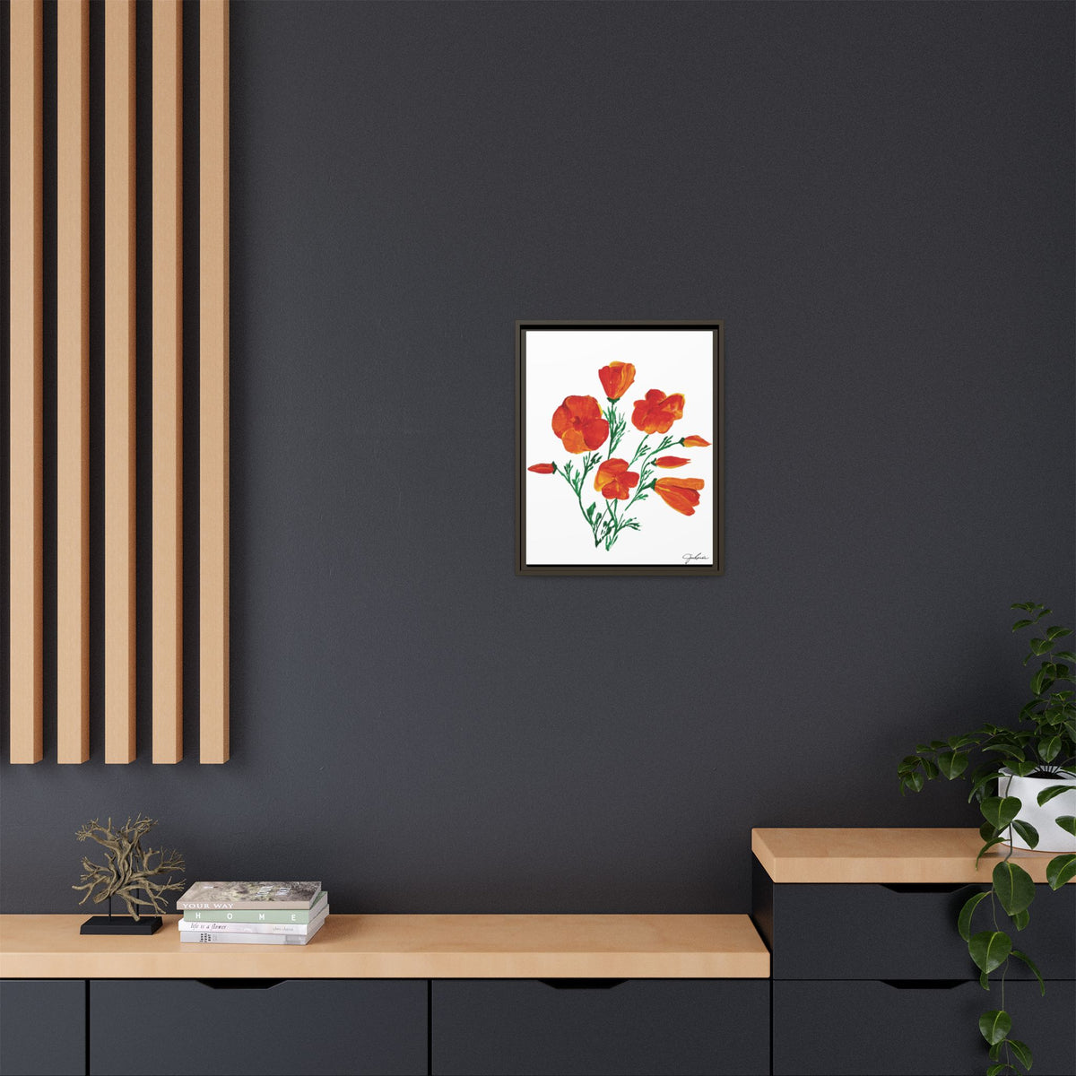 Framed Canvas Print, California Poppies - Print Wall Art - Home Decor, Matte Canvas, Multi-color Floral Artwork, Botanical Picture Gift
