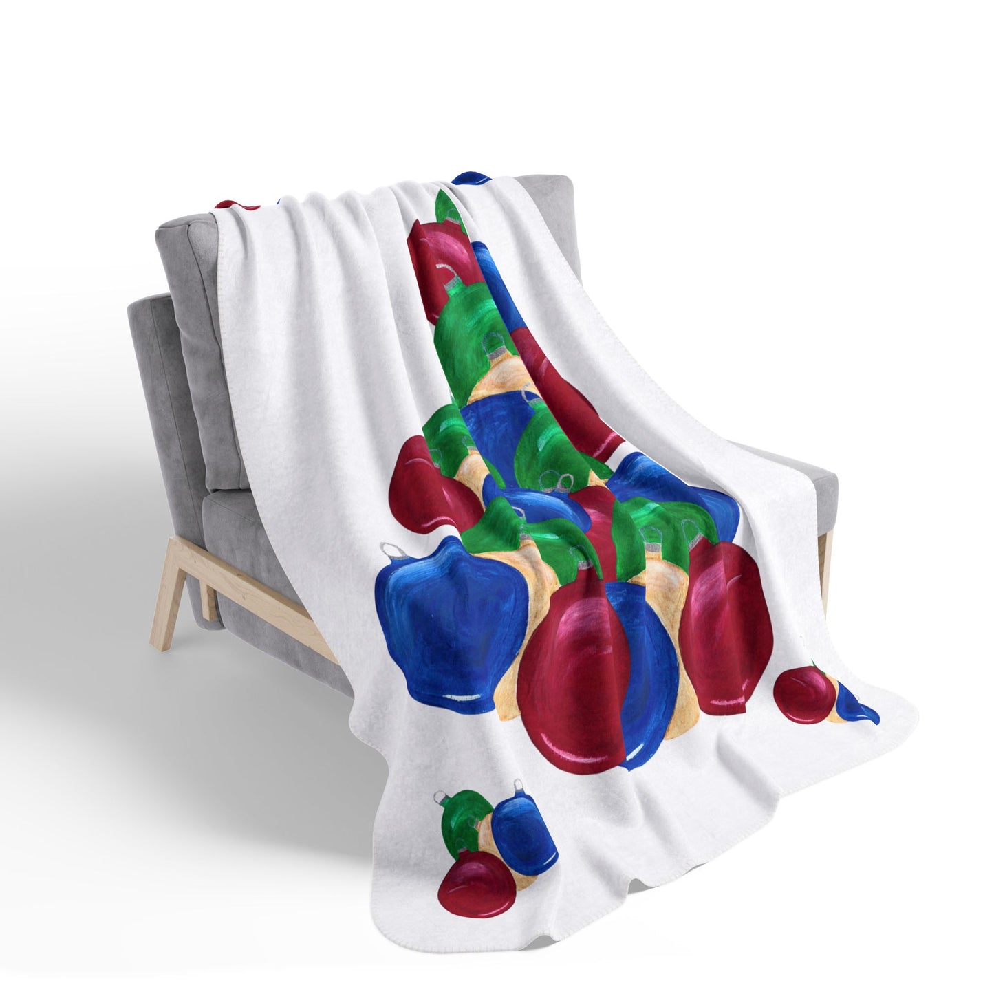 Cozy Holiday Fleece Sherpa Blanket, Festive Throw for Christmas, Ornaments Design, Perfect Gift for Winter, Holiday Decor, Snuggle Up