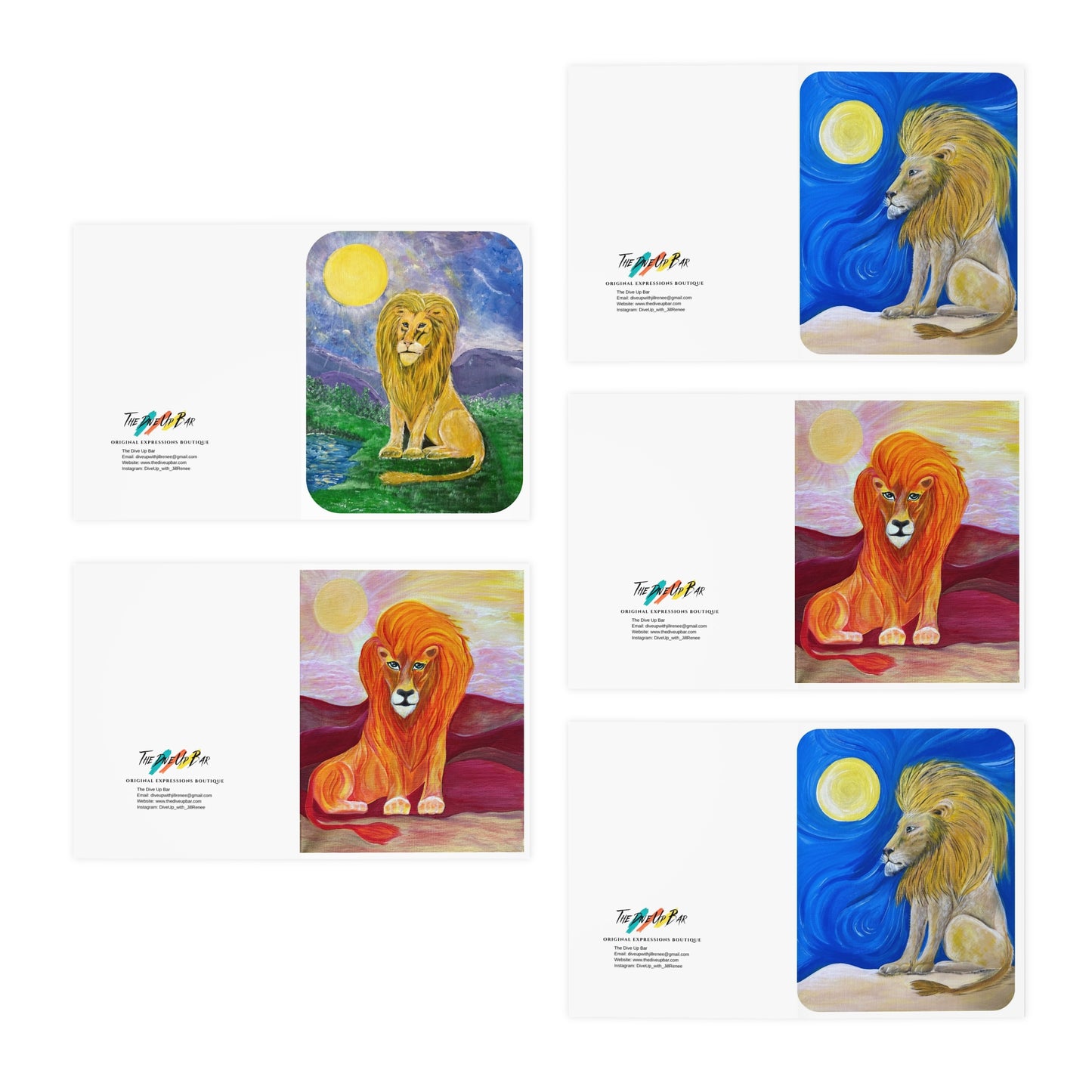 Greeting Cards Set Leo the Lion Zodiac Fans Colorful Artwork 5-Pack