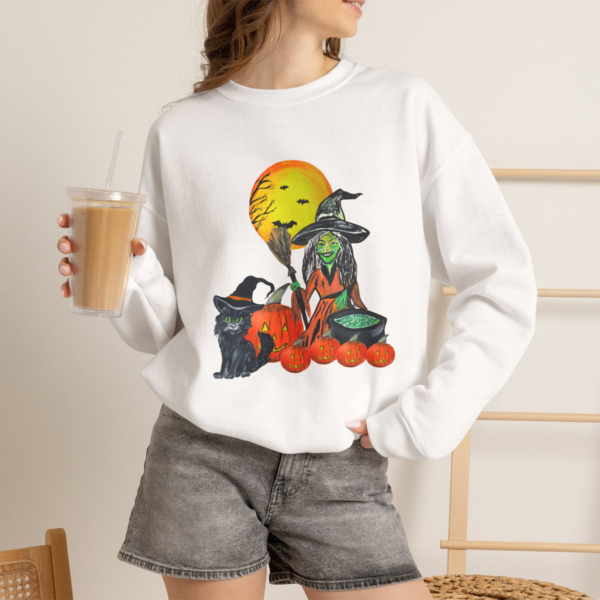 Halloween Witch Brew & Spooky Kitten Crewneck Sweatshirt