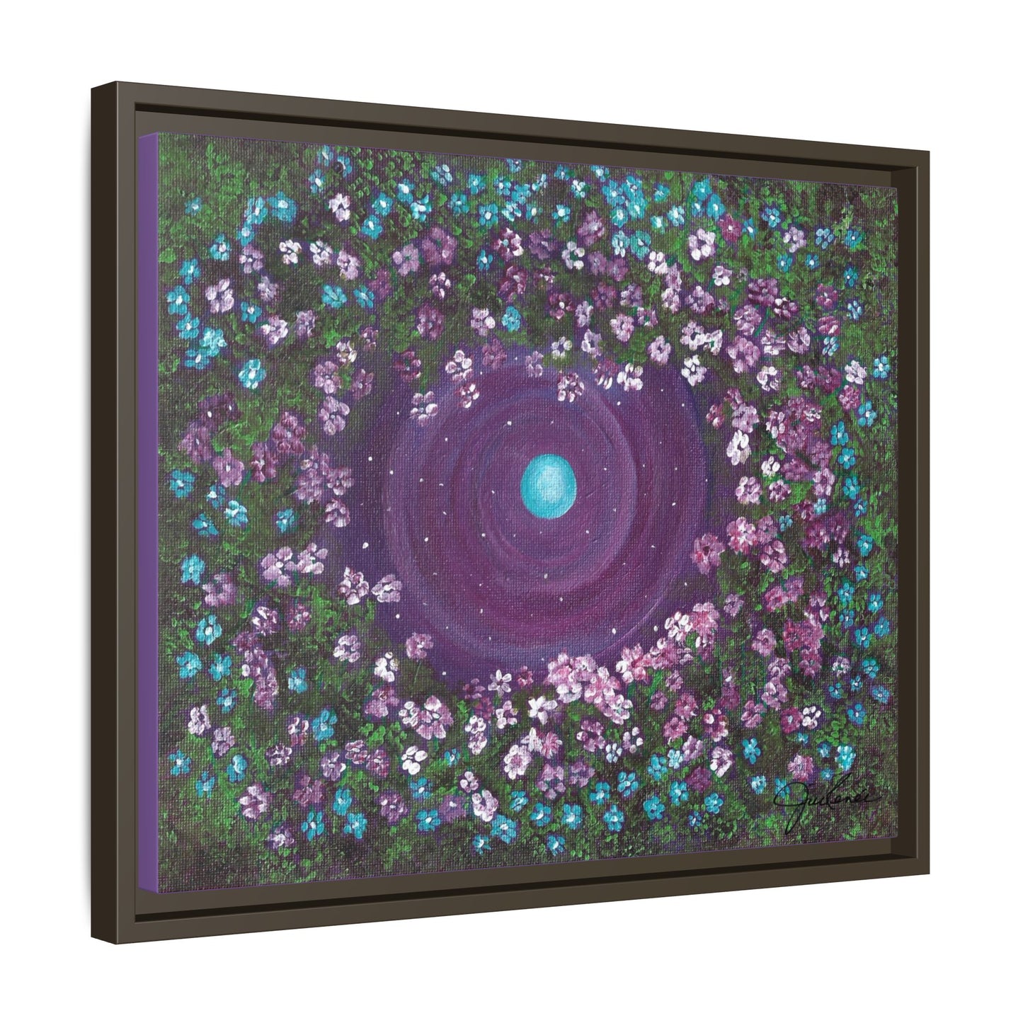 One World Floral Galaxy Painting Matte Canvas, Framed Wall Art | Earth Flower Garden