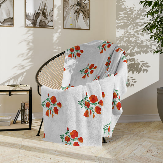 Chic Floral Blanket, painted California Poppies, Cozy Home Decor, Soft Throw Blanket, Ideal Gift, Living Room Accent, Spring Decor