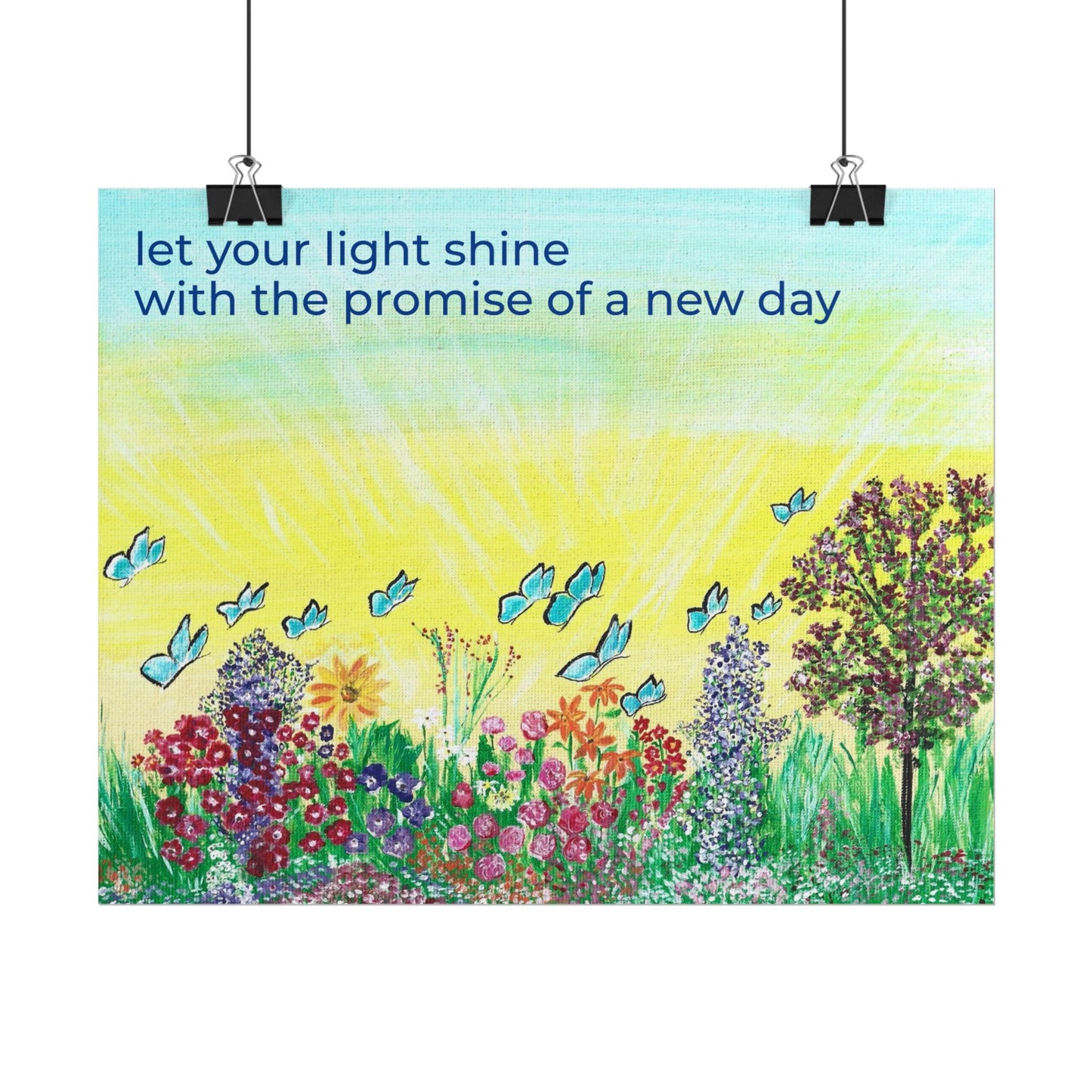 Let Your Light Shine Rolled Poster | Sunrise Garden Illustration, Inspirational Quote