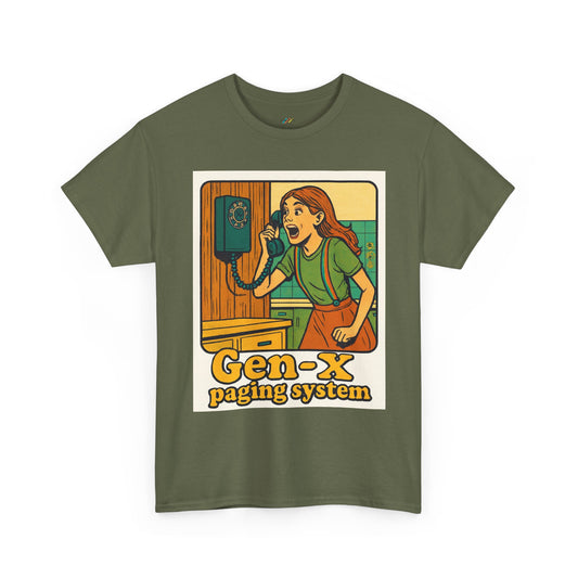 Gen-X Paging System Tee - Nostalgic Unisex Heavy Cotton T-Shirt, Retro Gift for Gen X, 80s Apparel, Vintage Vibe, Fun Casual Wear