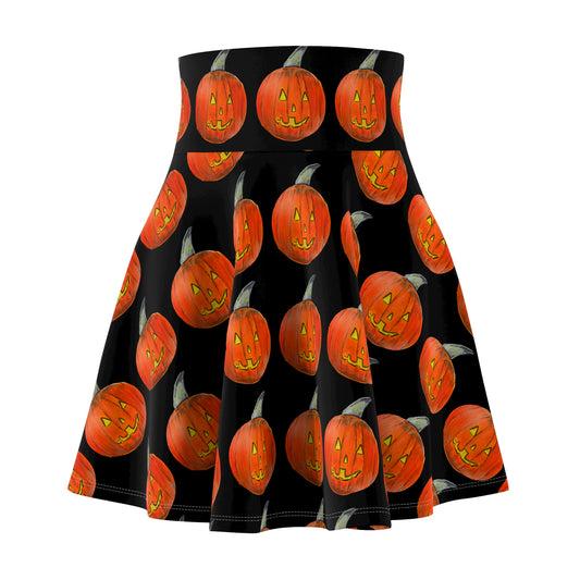 Jack-o'lantern Pattern Skater Skirt, Halloween Fashion, Cute Trendy Casual Women's Skirt, Halloween Costume, Pumpkin Patterned Women's