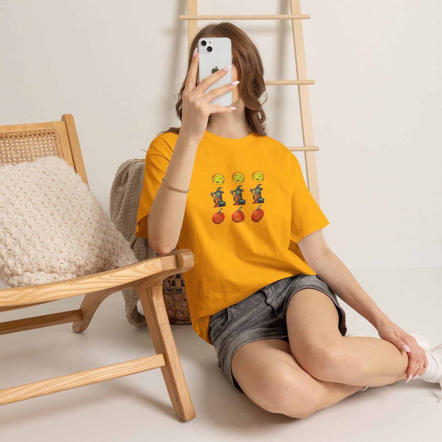 Halloween Tee - Moons, witches, and jacko'lanterns - Unisex Heavy Cotton