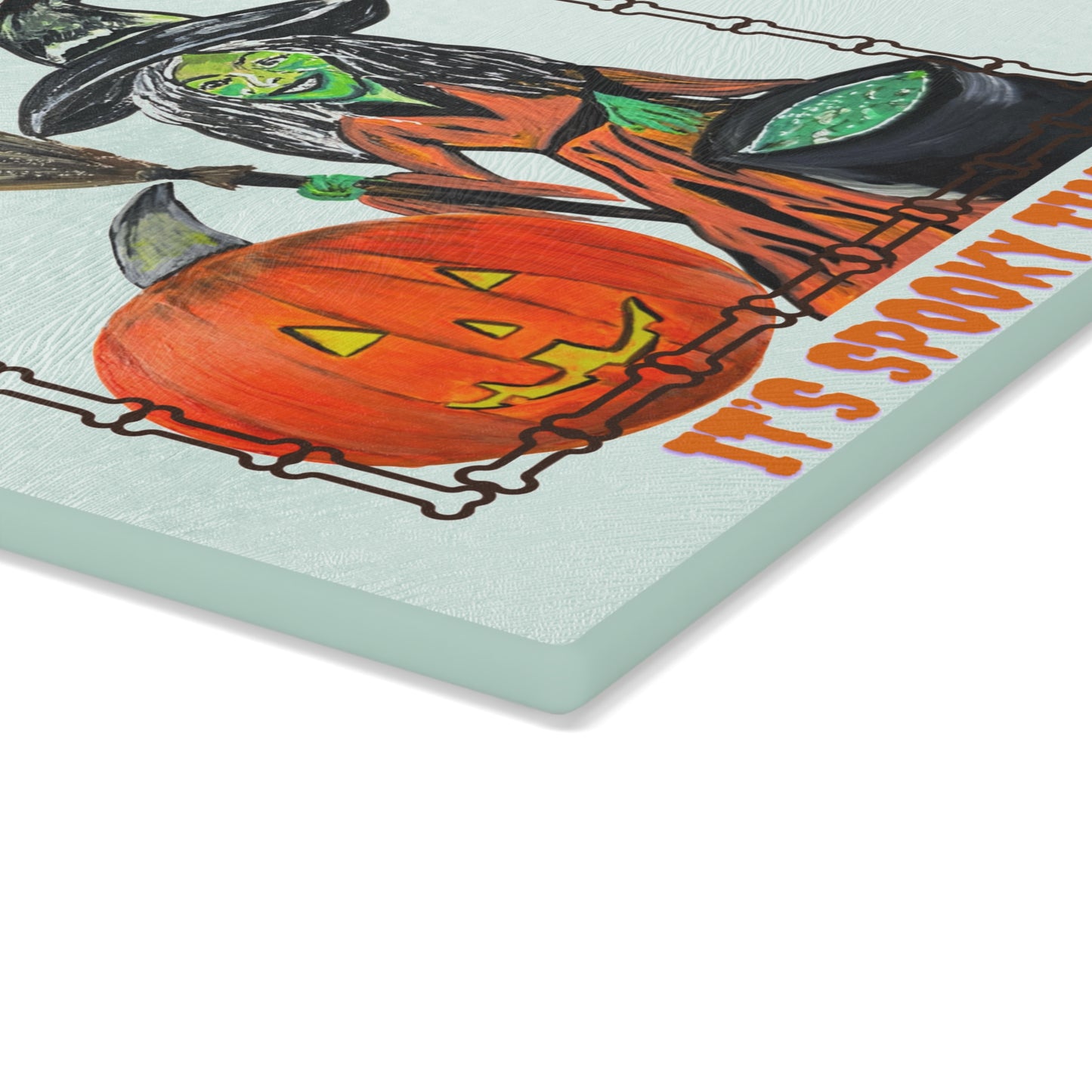 Witch, Pumpkin & Full Moon Halloween Glass Cutting Board | Spooky Kitchen Decor