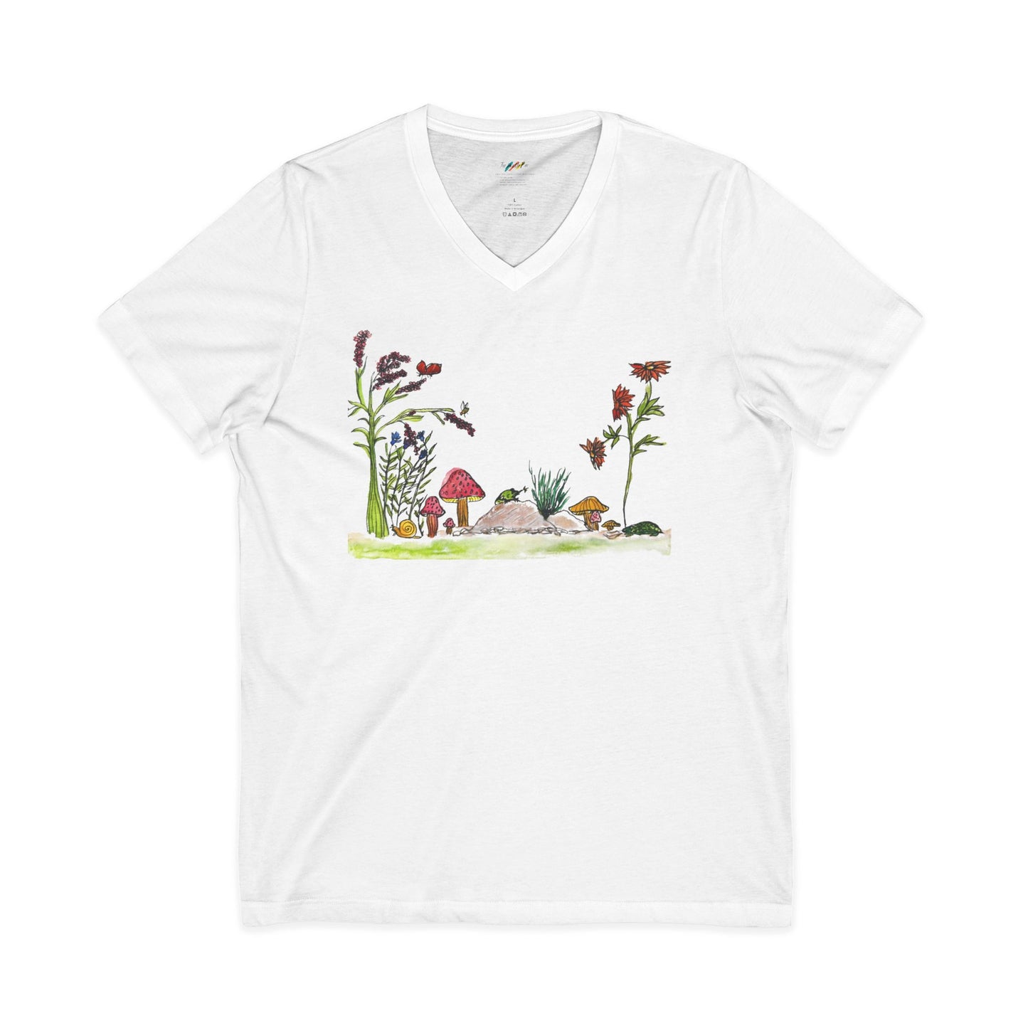 Mushroom Meadow Illustration Tee | Wildflowers, Fungi, Botanical Scene