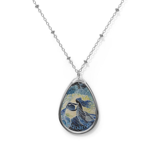 Oval Necklace, Aquarius Astrological Pendant, Nature Lover Gift, Everyday Elegance, Minimalist Design, Chic Treasure