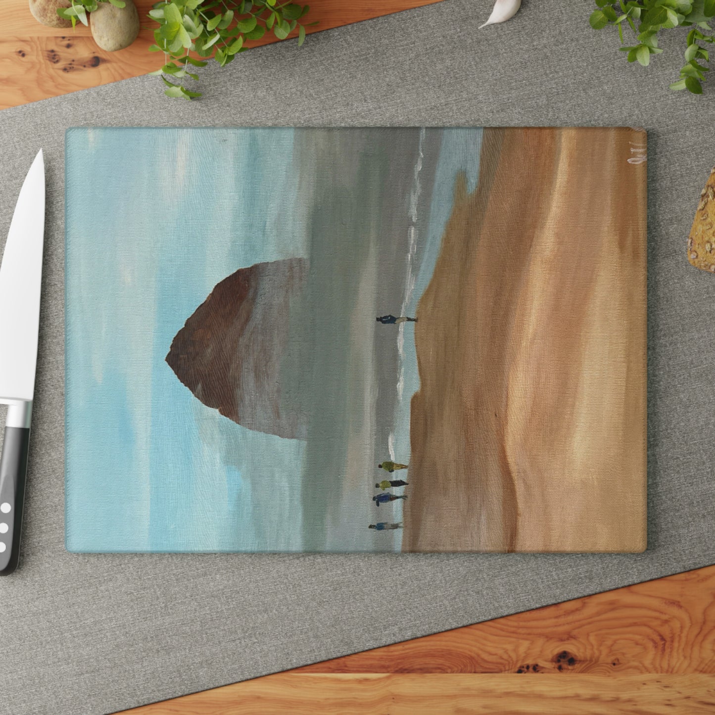 Coastal Glass Cutting Board, Beach Kitchen Decor, Foggy Morning Sea, Coastal Home Gift, Haystack Rock Cutting Board
