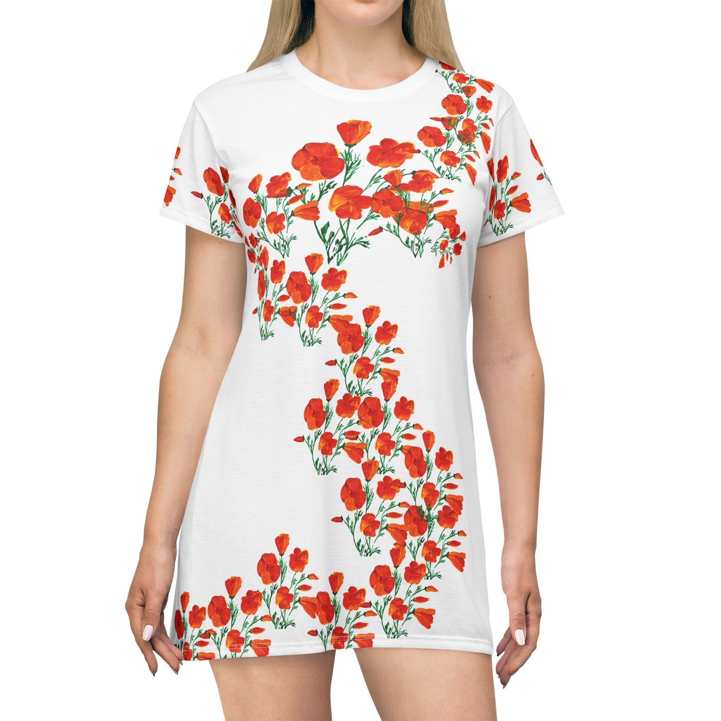Floral California Poppies T-Shirt Dress