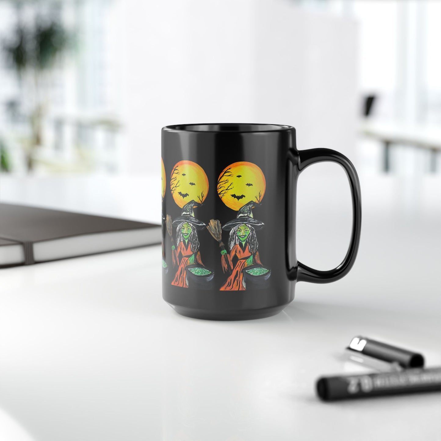 Halloween Witchy Mug, Spooky Black Coffee Cup, 11oz, 15oz, Halloween Decor, Halloween Gift, Witch Mug