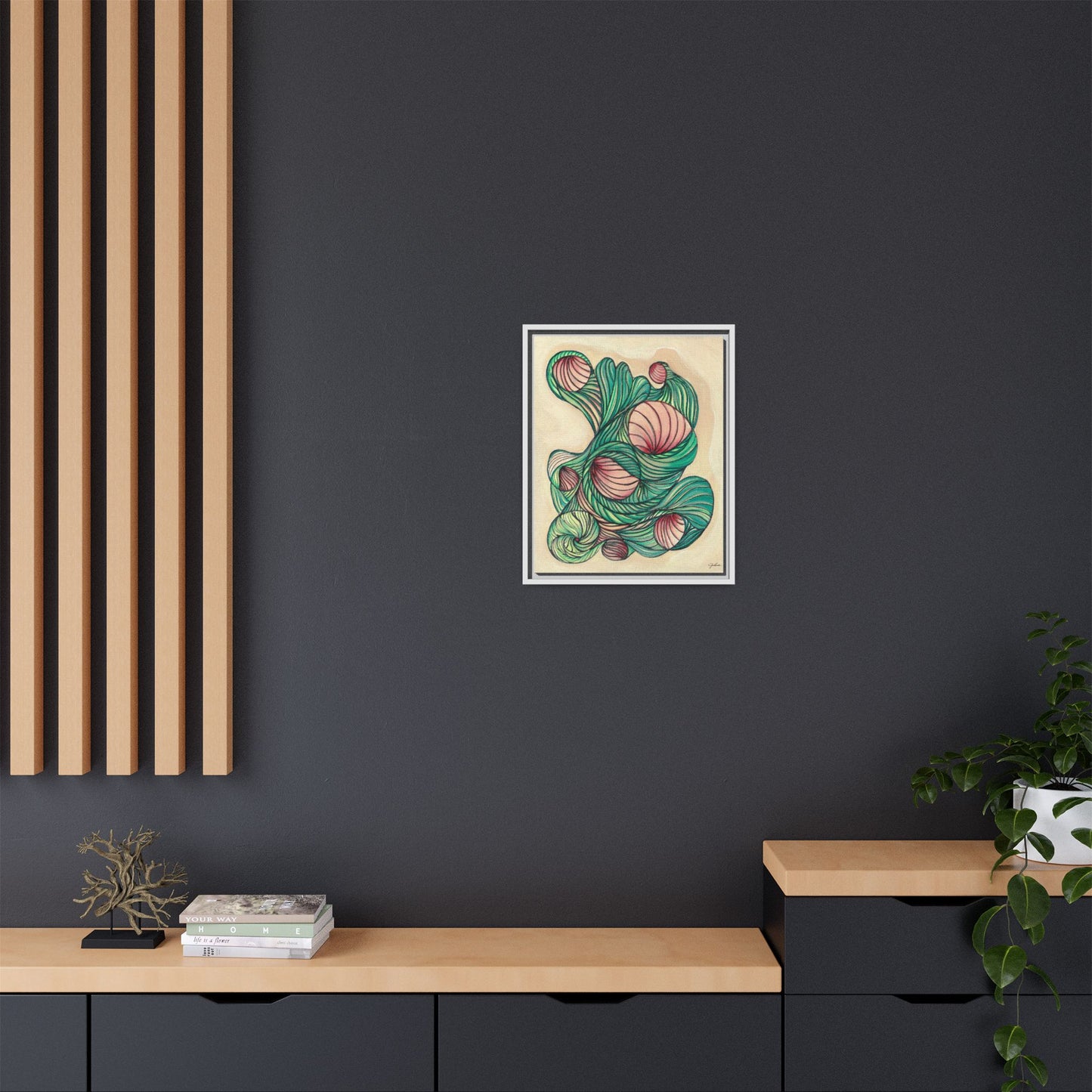 Abstract Organic Swirls Matte Canvas Framed | Botanical Line Art Wall Decor