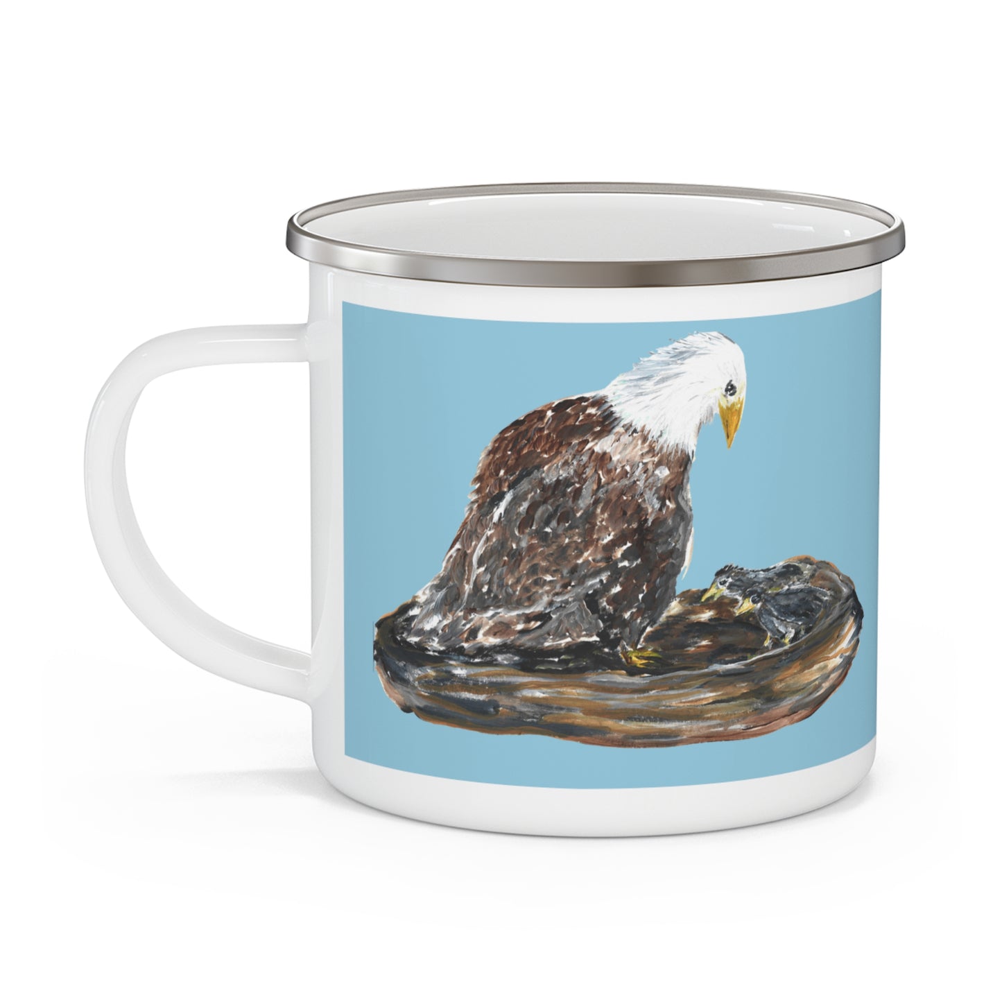 Bald Eagle Illustration Sky Blue Enamel Camping Mug | Wildlife Nature Bird
