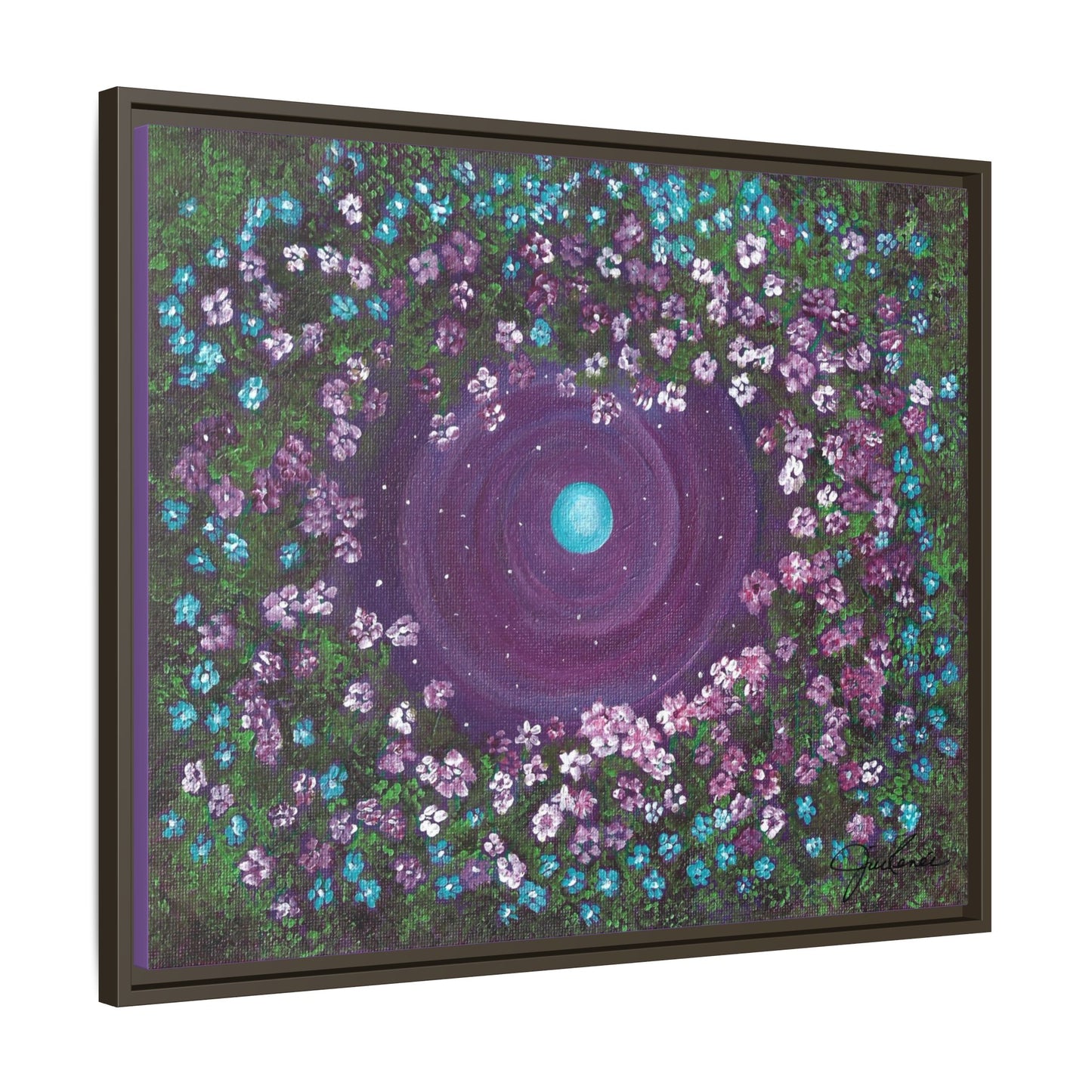 One World Floral Galaxy Painting Matte Canvas, Framed Wall Art | Earth Flower Garden