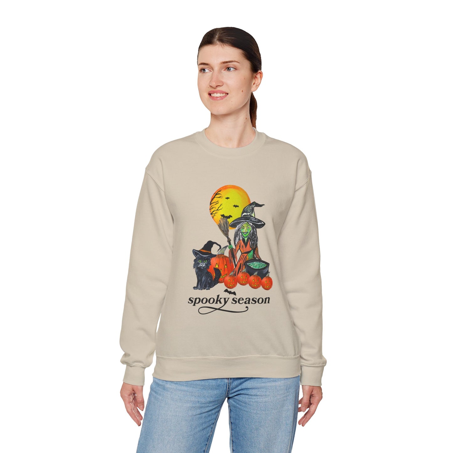 Spooky Season Witch Cats Sweatshirt | Halloween Pumpkin Moon