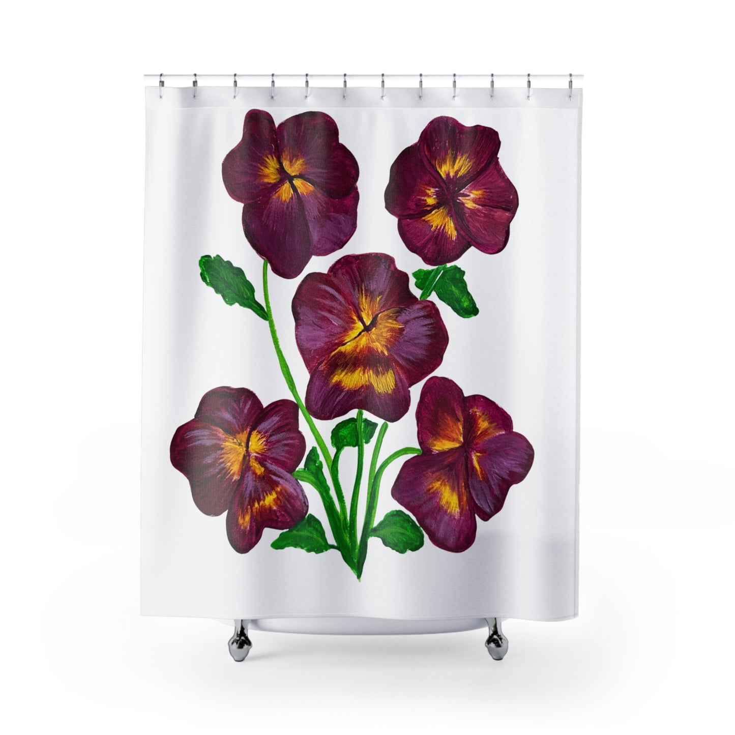 Elegant Floral Shower Curtain, Bathroom Decor, Home Improvement, Pansy Design, Gift for Housewarming, Spring Decor