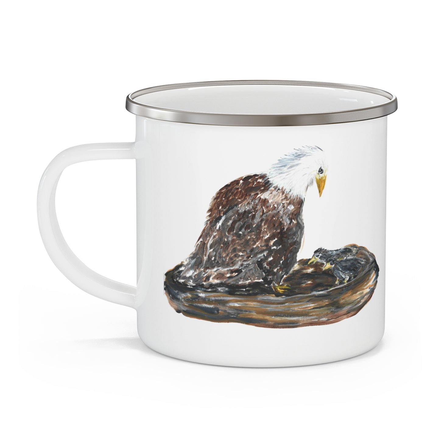 Bald Eagle Illustration White Enamel Camping Mug | Wildlife Nature Bird