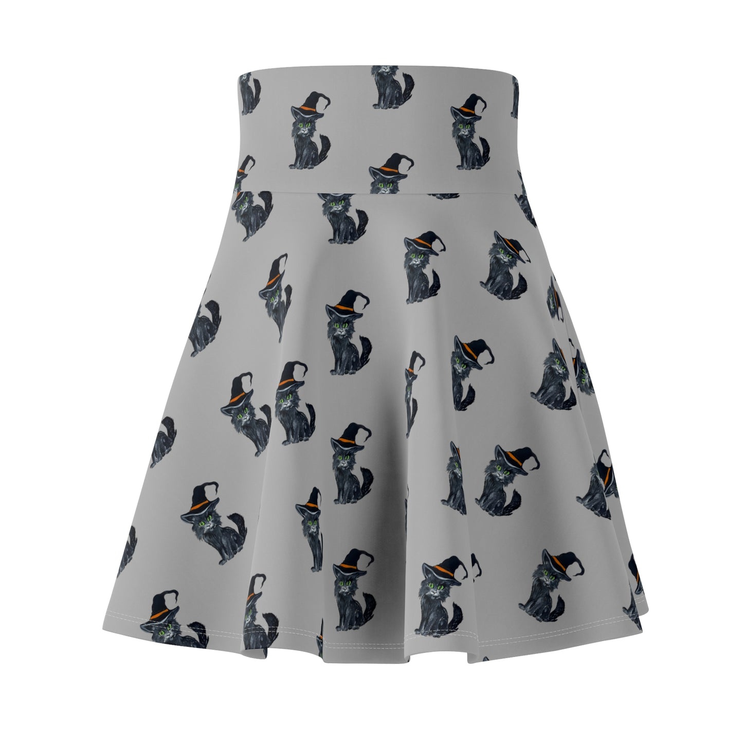 Black Cat Pattern Women's Skater Skirt | Halloween Cat Print Skater Skirt