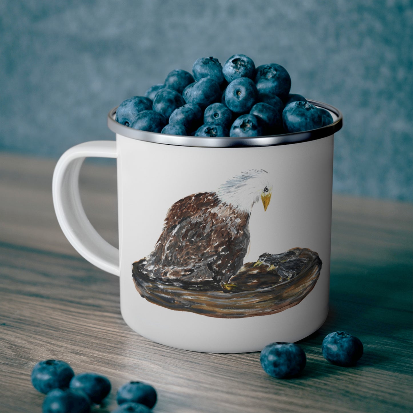Bald Eagle Illustration White Enamel Camping Mug | Wildlife Nature Bird