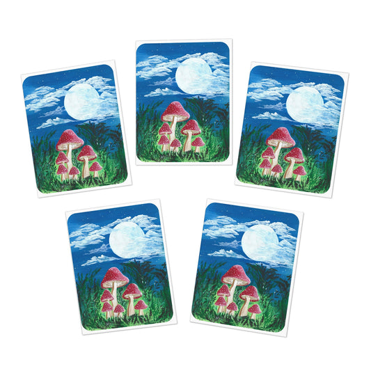 Greeting Card Set - Magically Moonlit Mushrooms (5-Pack)