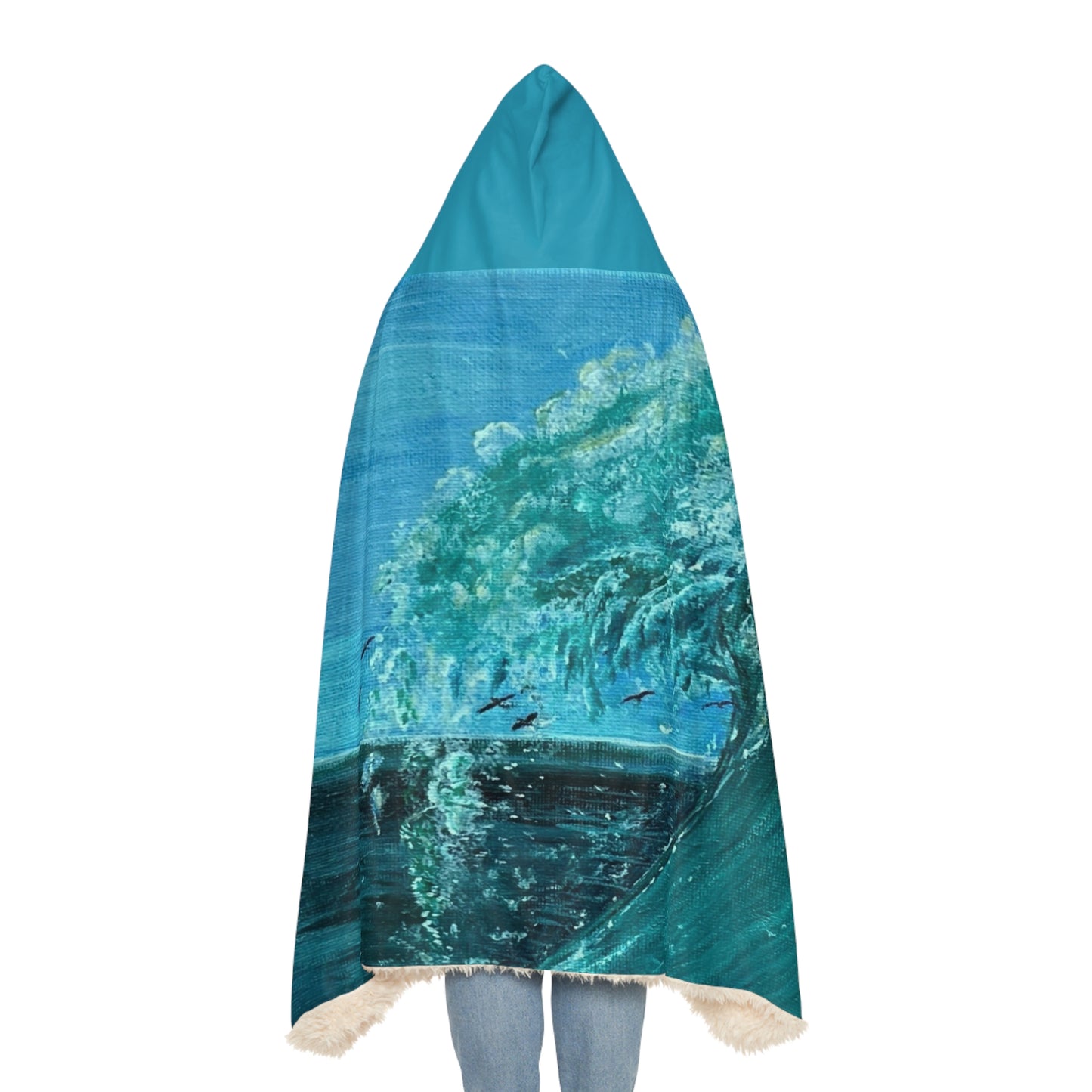 Ocean Wave Painting Snuggle Blanket | Hooded Beach Throw, Turquoise Wave Art