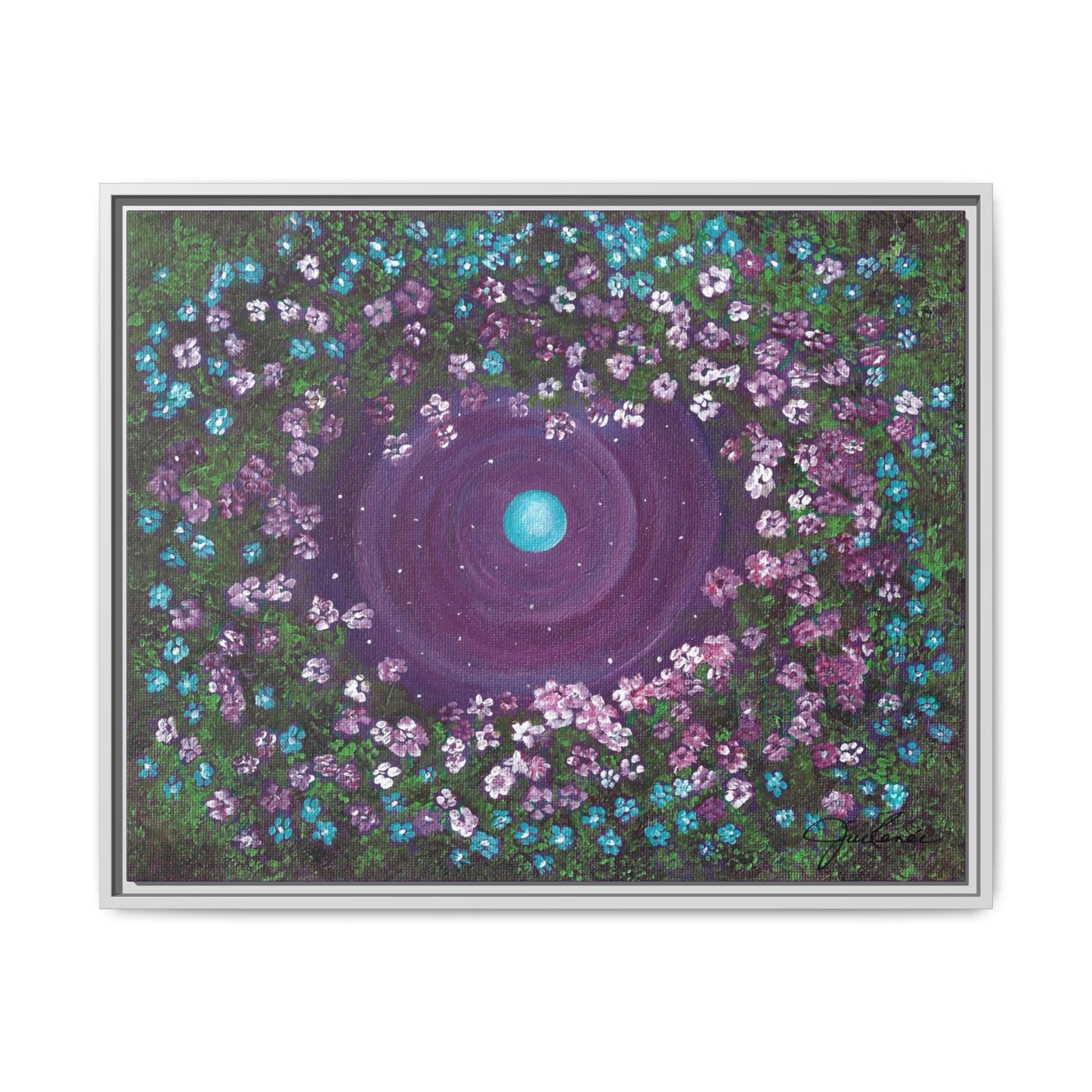 One World Floral Galaxy Painting Matte Canvas, Framed Wall Art | Earth Flower Garden