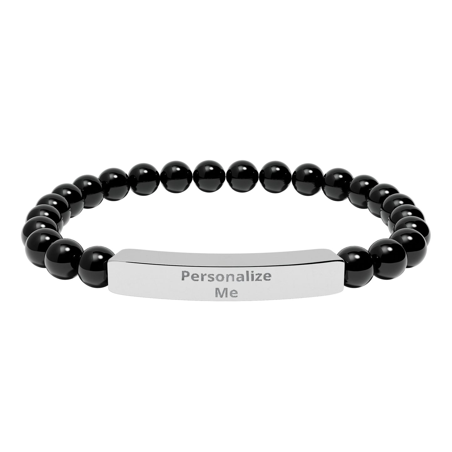 Engravable Natural Stone Bead Stretch Bracelet | Personalized Bar Bracelet
