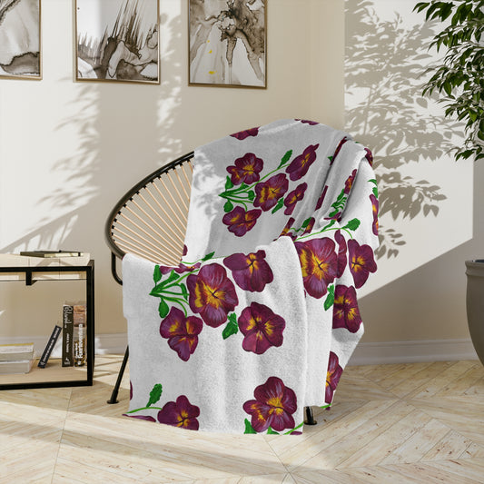 Chic Floral Blanket, painted pansies, Cozy Home Decor, Soft Throw Blanket, Ideal Gift for Women, Living Room Accent, Spring Decor