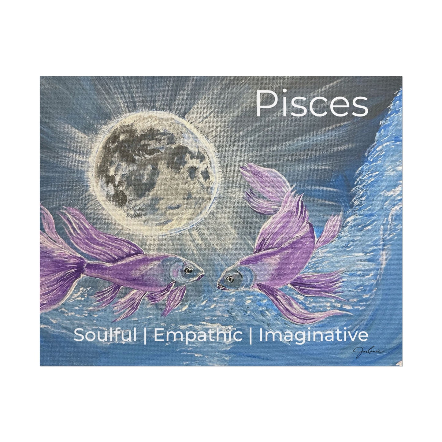 Pisces Purple Koi Moonlit Rolled Poster | Lunar Fish Wall Art