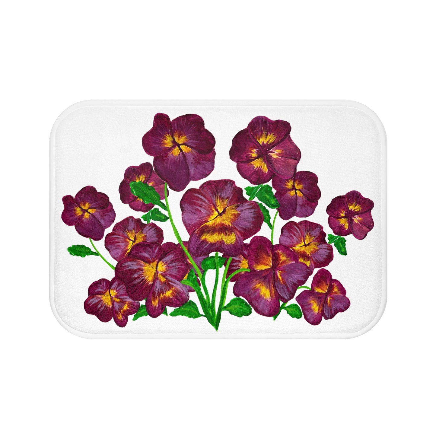 Bright Floral Bath Mat, Vibrant Yellow Bathroom Decor, Pansies Pattern Rug, Home Spa Essential, Gift for Her, Spring Decor